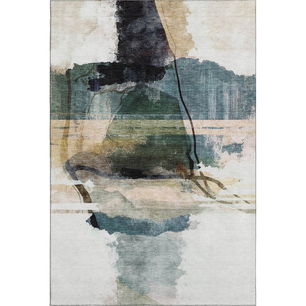 HomeRoots 10' X 14' Green And Ivory Abstract Area Rug - Machine Washable, UV Protected & Pet Friendly! 715387