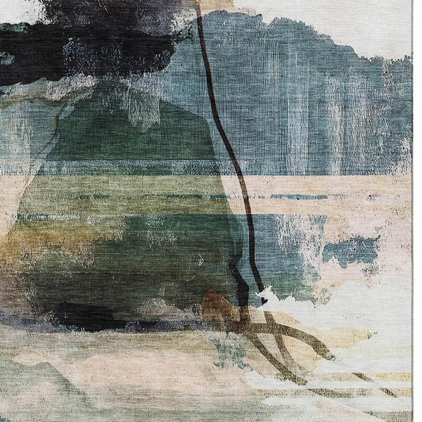 HomeRoots 10' X 14' Green And Ivory Abstract Area Rug - Machine Washable, UV Protected & Pet Friendly! 715387