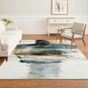 HomeRoots 10' X 14' Green And Ivory Abstract Area Rug - Machine Washable, UV Protected & Pet Friendly! 715387