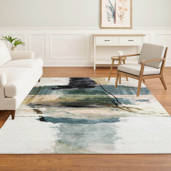 HomeRoots 10' X 14' Green And Ivory Abstract Area Rug - Machine Washable, UV Protected & Pet Friendly! 715387