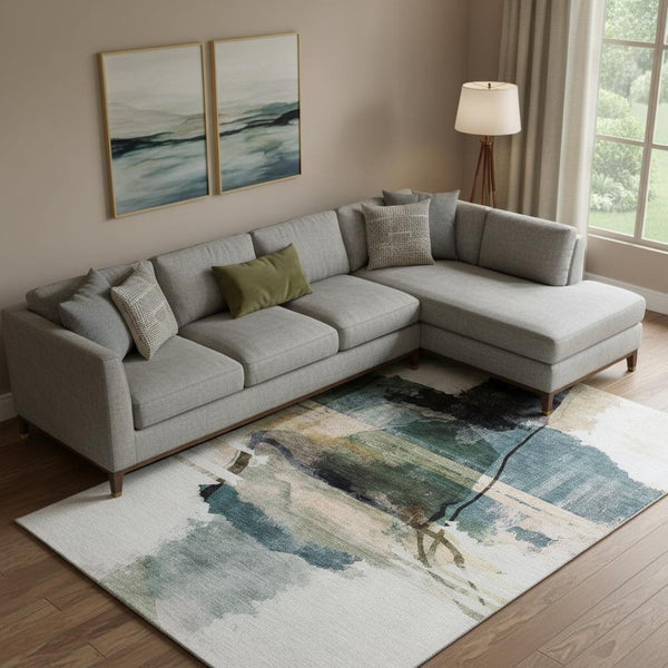 HomeRoots 10' X 14' Green And Ivory Abstract Area Rug - Machine Washable, UV Protected & Pet Friendly! 715387