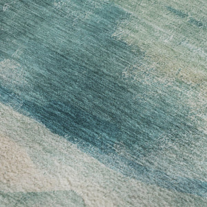 HomeRoots 5' X 8' Teal and Ivory Abstract Area Rug - Durable, Washable, UV-Protected for High-Traffic Spaces! 715389