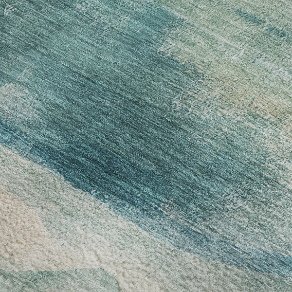 HomeRoots 5' X 8' Teal and Ivory Abstract Area Rug - Durable, Washable, UV-Protected for High-Traffic Spaces! 715389
