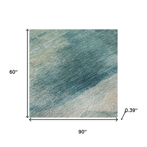 HomeRoots 8' Teal And Ivory Abstract Round Rug - Machine Washable, UV Protected, Stain Resistant, Durable Decor 715390