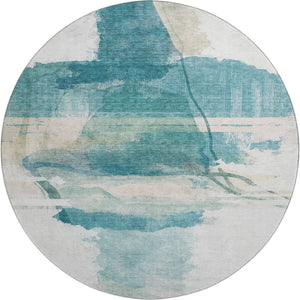 HomeRoots 8' X 10' Teal & Ivory Washable Area Rug - Durable, UV-Protected, Modern Abstract Design for Homes 715391