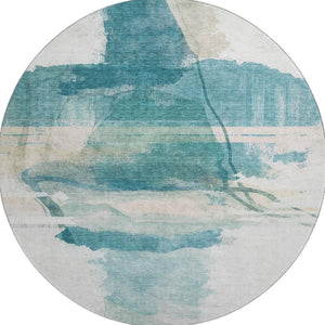 HomeRoots 8' X 10' Teal & Ivory Washable Area Rug - Durable, UV-Protected, Modern Abstract Design for Homes 715391