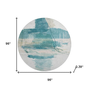 HomeRoots 8' X 10' Teal & Ivory Washable Area Rug - Durable, UV-Protected, Modern Abstract Design for Homes 715391
