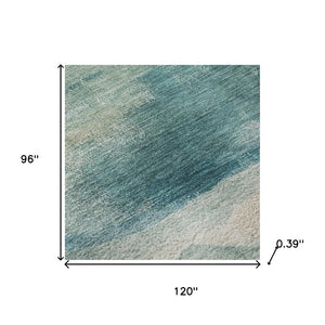 HomeRoots 9' X 12' Teal and Ivory Abstract Area Rug - Stylish, Washable, UV-Protected for High-Traffic Spaces 715392