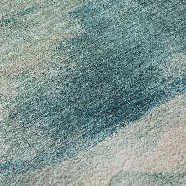 HomeRoots 10' X 14' Teal And Ivory Abstract Area Rug - Washable, UV Protected, Perfect for Homes with Kids & Pets 715393