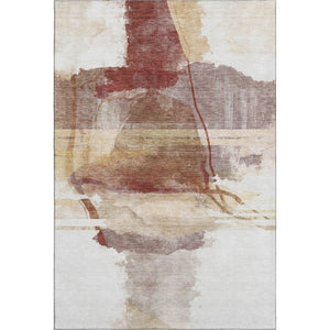 HomeRoots 8' Washable Terra Cotta & Ivory Abstract Round Rug with UV Protection for Modern Homes & Easy Care 715396