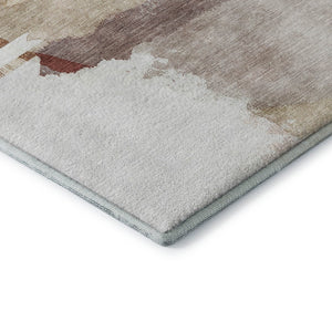 HomeRoots 8' Washable Terra Cotta & Ivory Abstract Round Rug with UV Protection for Modern Homes & Easy Care 715396
