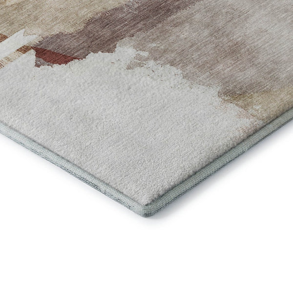 HomeRoots 8' Washable Terra Cotta & Ivory Abstract Round Rug with UV Protection for Modern Homes & Easy Care 715396