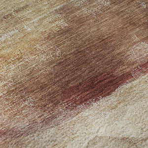 HomeRoots 8' Washable Terra Cotta & Ivory Abstract Round Rug with UV Protection for Modern Homes & Easy Care 715396