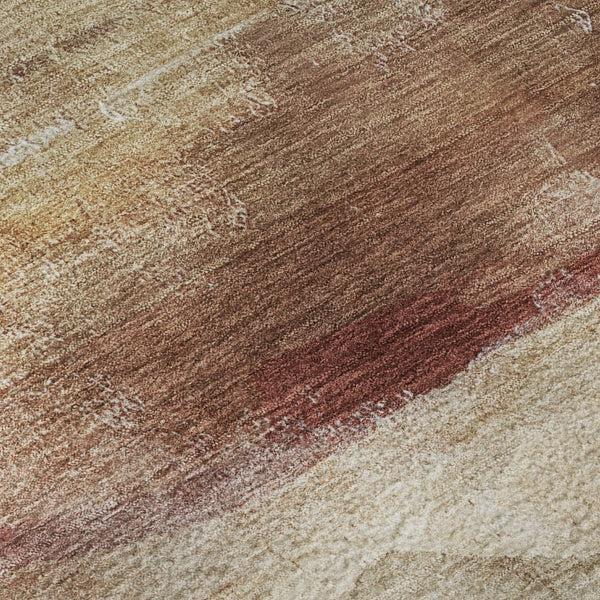 HomeRoots 8' Washable Terra Cotta & Ivory Abstract Round Rug with UV Protection for Modern Homes & Easy Care 715396