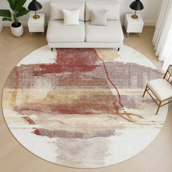 HomeRoots 8' X 10' Contemporary Terra Cotta & Ivory Abstract Washable Area Rug with UV Protection & Durability 715397