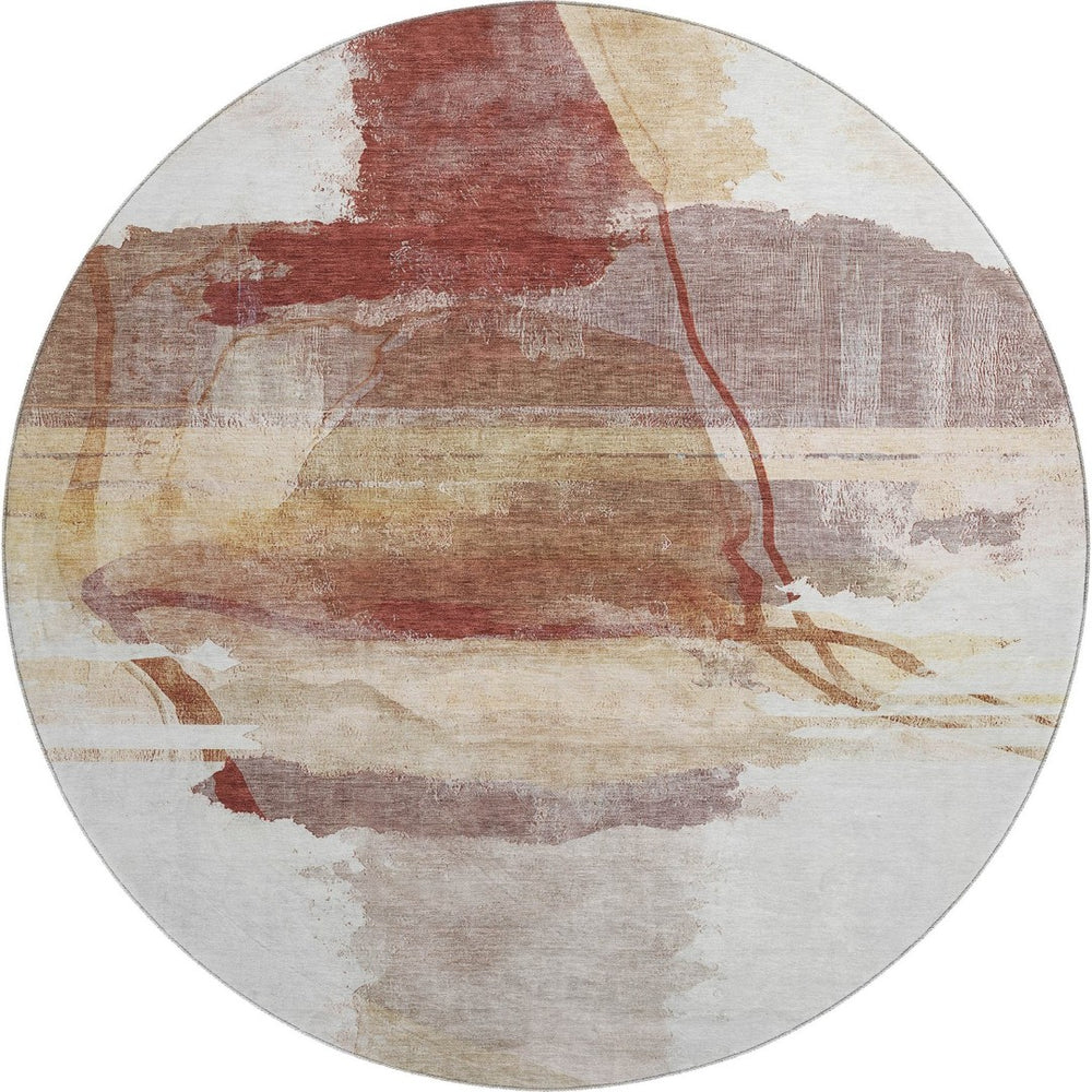 HomeRoots 8' X 10' Contemporary Terra Cotta & Ivory Abstract Washable Area Rug with UV Protection & Durability 715397