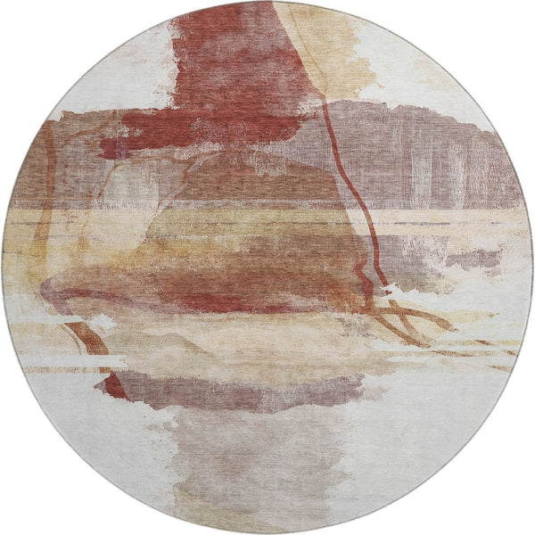 HomeRoots 8' X 10' Contemporary Terra Cotta & Ivory Abstract Washable Area Rug with UV Protection & Durability 715397