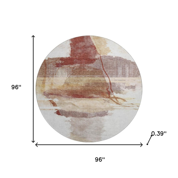 HomeRoots 8' X 10' Contemporary Terra Cotta & Ivory Abstract Washable Area Rug with UV Protection & Durability 715397