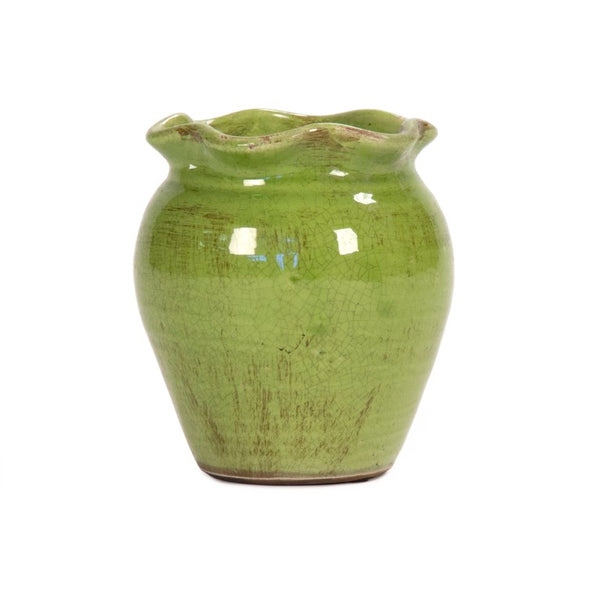 Zentique Distressed Green Vase with Aged Glaze and Organic Silhouette—Handcrafted Ceramic Accent for Home Decor W7 x H8 x D7 7153 Green