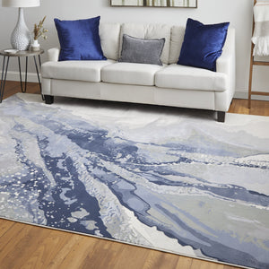 Feizy Rugs Clio Abstract Watercolor Area Rug - Luxurious Machine-made Design With High-low Pile Texture Blue,Gray,Ivory Polypropylene Clo39k2fblubgec03