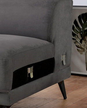 English Elm Dark Dark Gray Plush Armless Chair with Adjustable Headrest Metal Legs Boxed Cushions Chaise Comfort B2741P378245