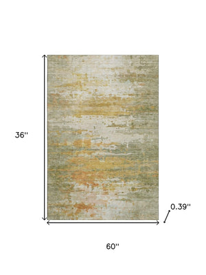 HomeRoots 5' X 8' Sage And Ivory Abstract Area Rug - Modern Washable Design with UV Protection & Stain Resistance 715401