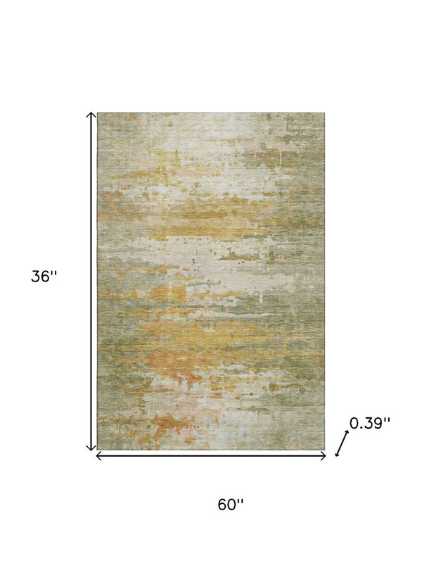 HomeRoots 5' X 8' Sage And Ivory Abstract Area Rug - Modern Washable Design with UV Protection & Stain Resistance 715401