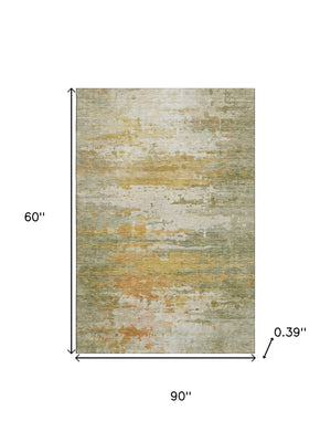 HomeRoots 8' Sage and Ivory Abstract Washable Round Rug - Stylish, Durable, UV-Protected, Ideal for Homes with Kids 715402
