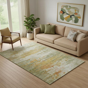 HomeRoots 8' Sage and Ivory Abstract Washable Round Rug - Stylish, Durable, UV-Protected, Ideal for Homes with Kids 715402