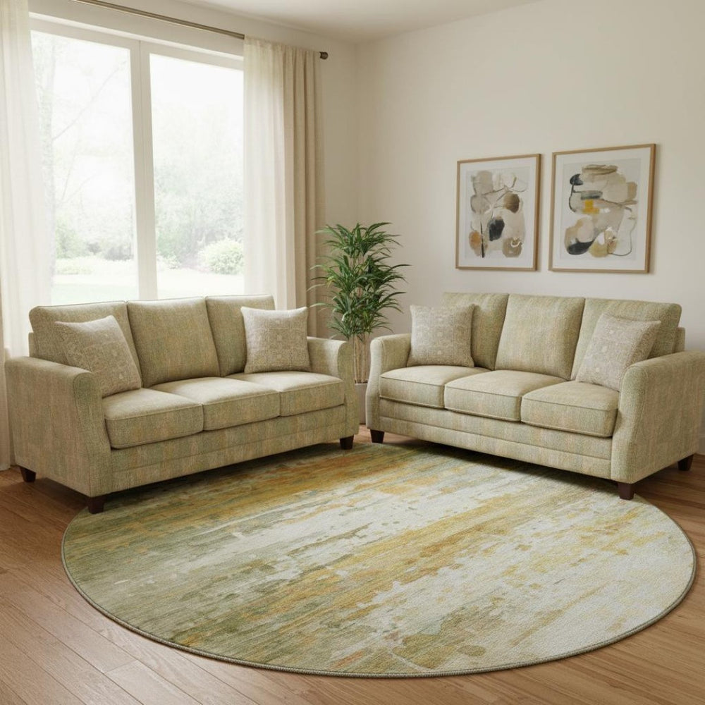 HomeRoots 8' X 10' Sage and Ivory Abstract Washable Area Rug - Stain Resistant, UV Protected, Family-Friendly Style 715403