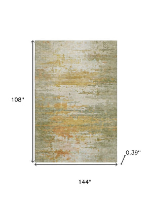 HomeRoots 10' X 14' Sage and Ivory Abstract Area Rug - Stylish, Washable, UV-Protected for High-Traffic Spaces 715405