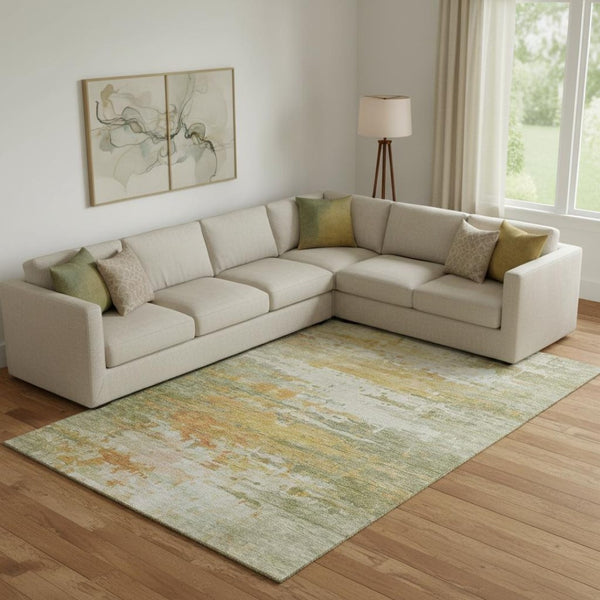 HomeRoots 10' X 14' Sage and Ivory Abstract Area Rug - Stylish, Washable, UV-Protected for High-Traffic Spaces 715405