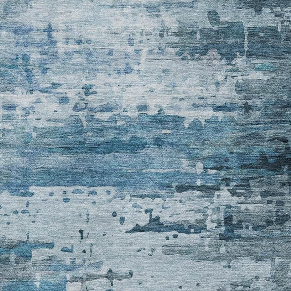HomeRoots 8' Modern Blue and Gray Abstract Round Rug - Washable, Stain Resistant, UV Protected for Homes 715408