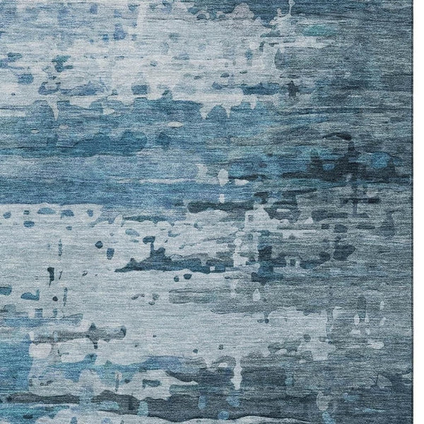 HomeRoots 8' Modern Blue and Gray Abstract Round Rug - Washable, Stain Resistant, UV Protected for Homes 715408