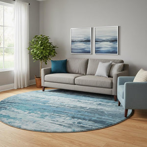 HomeRoots 8' X 10' Abstract Blue and Gray Washable Area Rug with UV Protection for High-Traffic Spaces 715409