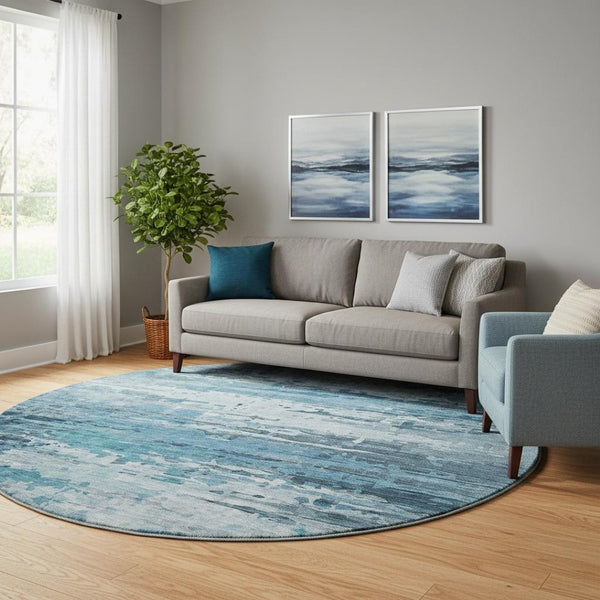 HomeRoots 8' X 10' Abstract Blue and Gray Washable Area Rug with UV Protection for High-Traffic Spaces 715409