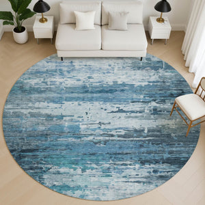 HomeRoots 8' X 10' Abstract Blue and Gray Washable Area Rug with UV Protection for High-Traffic Spaces 715409
