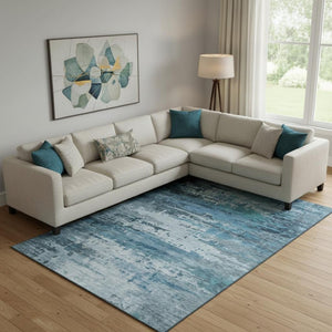 HomeRoots 9' X 12' Blue & Gray Abstract Area Rug - Washable, Stain-Resistant, UV Protected for Modern Homes 715410