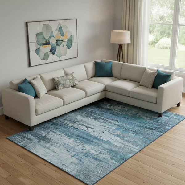 HomeRoots 9' X 12' Blue & Gray Abstract Area Rug - Washable, Stain-Resistant, UV Protected for Modern Homes 715410