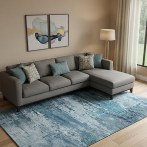 HomeRoots 10' X 14' Blue And Gray Abstract Area Rug – Durable, Washable, UV-Protected for Busy Homes & Families 715411