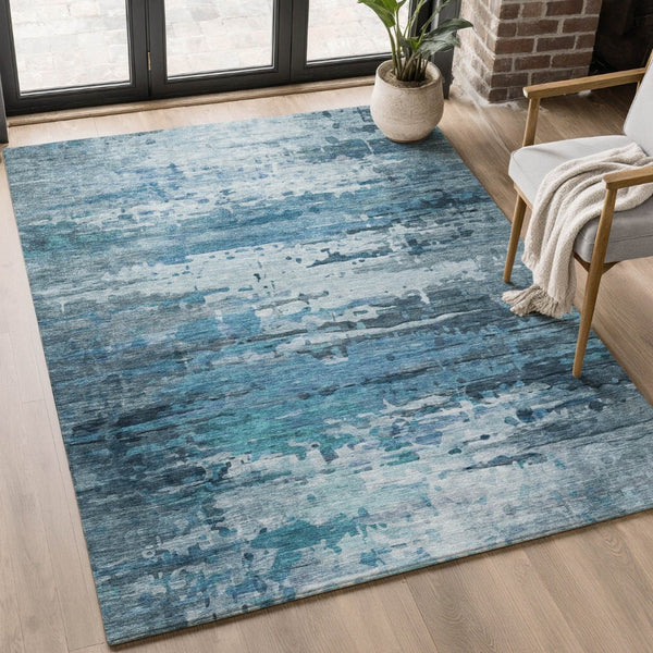 HomeRoots 10' X 14' Blue And Gray Abstract Area Rug – Durable, Washable, UV-Protected for Busy Homes & Families 715411