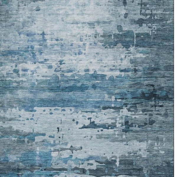 HomeRoots 10' X 14' Blue And Gray Abstract Area Rug – Durable, Washable, UV-Protected for Busy Homes & Families 715411