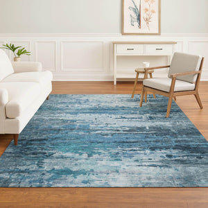 HomeRoots 10' X 14' Blue And Gray Abstract Area Rug – Durable, Washable, UV-Protected for Busy Homes & Families 715411