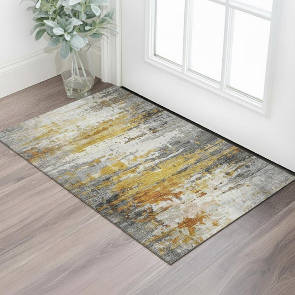 HomeRoots 5' X 8' Copper and Gray Abstract Area Rug - Stylish, Washable, UV Protected for High-Traffic Spaces 715413