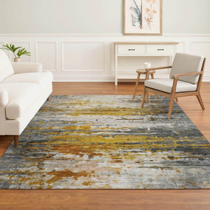 HomeRoots 5' X 8' Copper and Gray Abstract Area Rug - Stylish, Washable, UV Protected for High-Traffic Spaces 715413