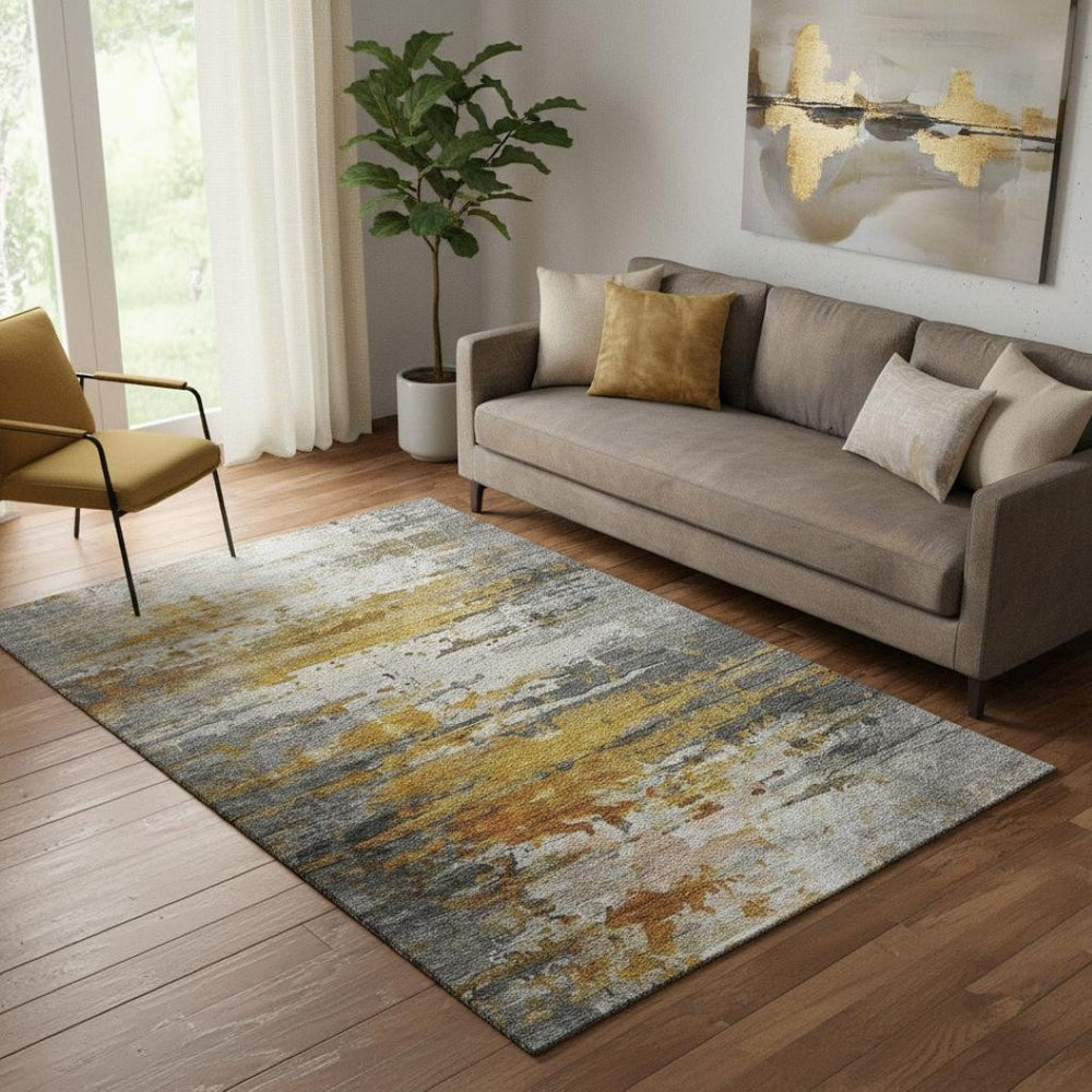 HomeRoots 8' Copper and Gray Abstract Round Rug - Washable, UV Protected, Durable, Ideal for Any Space 715414