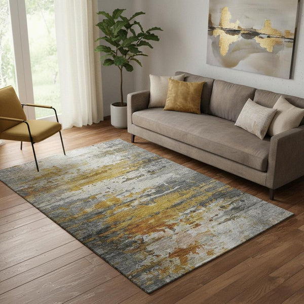 HomeRoots 8' Copper and Gray Abstract Round Rug - Washable, UV Protected, Durable, Ideal for Any Space 715414