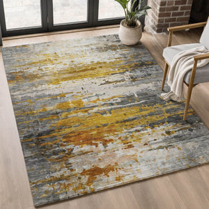 HomeRoots 8' Copper and Gray Abstract Round Rug - Washable, UV Protected, Durable, Ideal for Any Space 715414