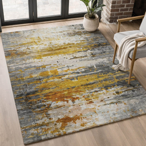 HomeRoots 8' Copper and Gray Abstract Round Rug - Washable, UV Protected, Durable, Ideal for Any Space 715414