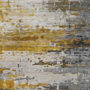 HomeRoots 8' Copper and Gray Abstract Round Rug - Washable, UV Protected, Durable, Ideal for Any Space 715414